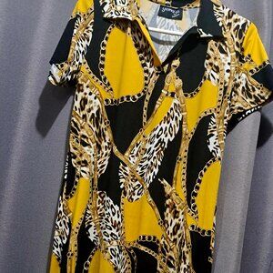Yemaya Fashion Sz M Leopard / Gold / Chain pattern dress